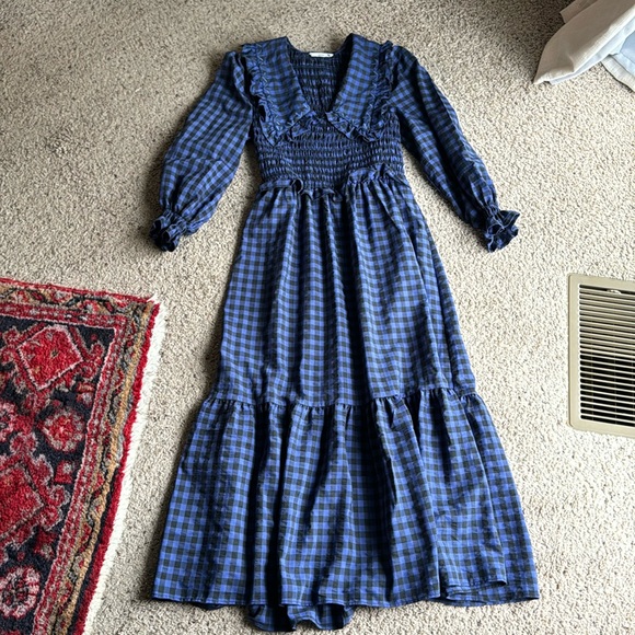 Mango gingham black and purple dress with collar - Picture 1 of 6